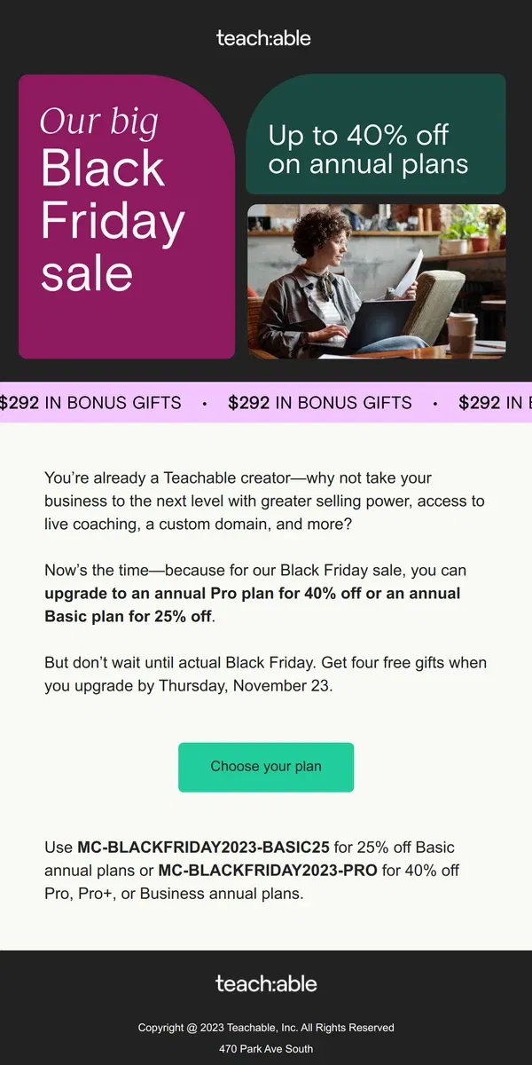 Email from Teachable. This Black Friday, you get the gifts. 🎁