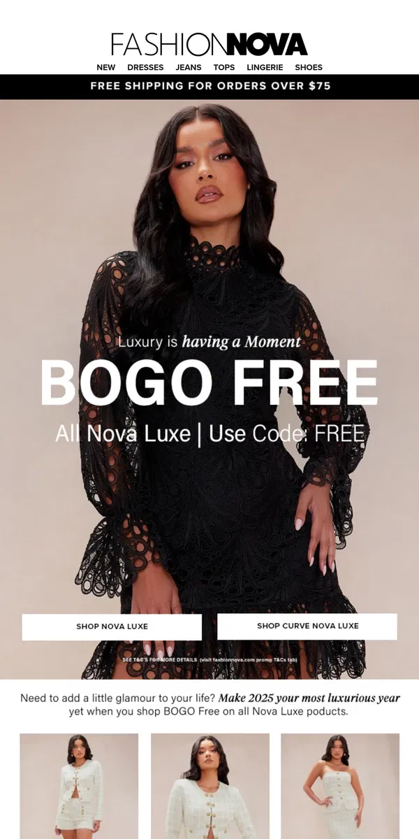 Email from Fashion Nova. FREE Nova LUXE Items 💎