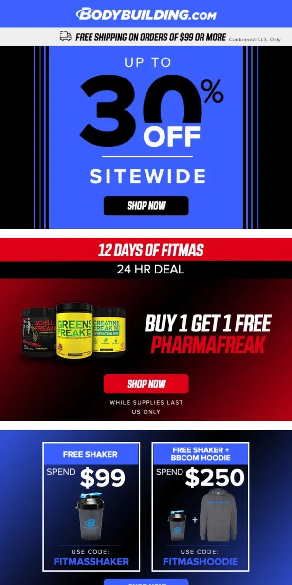 Email from Bodybuilding.com. ⏰ FINAL HOURS! Buy One, Get One FREE PharmaFreak!