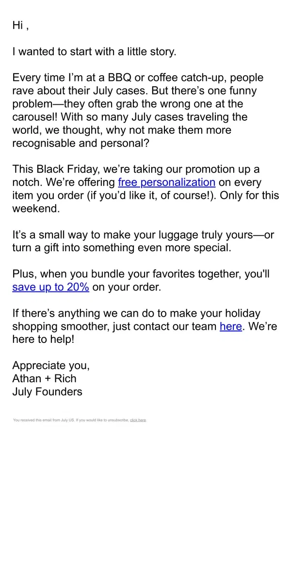 Email from July. A quick note before Black Friday.