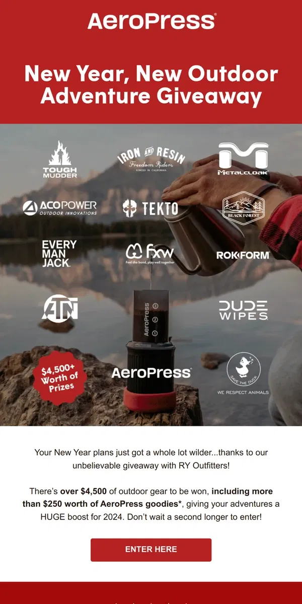 Email from AeroPress. $4,500 of Gear Is Waiting for You! 💥