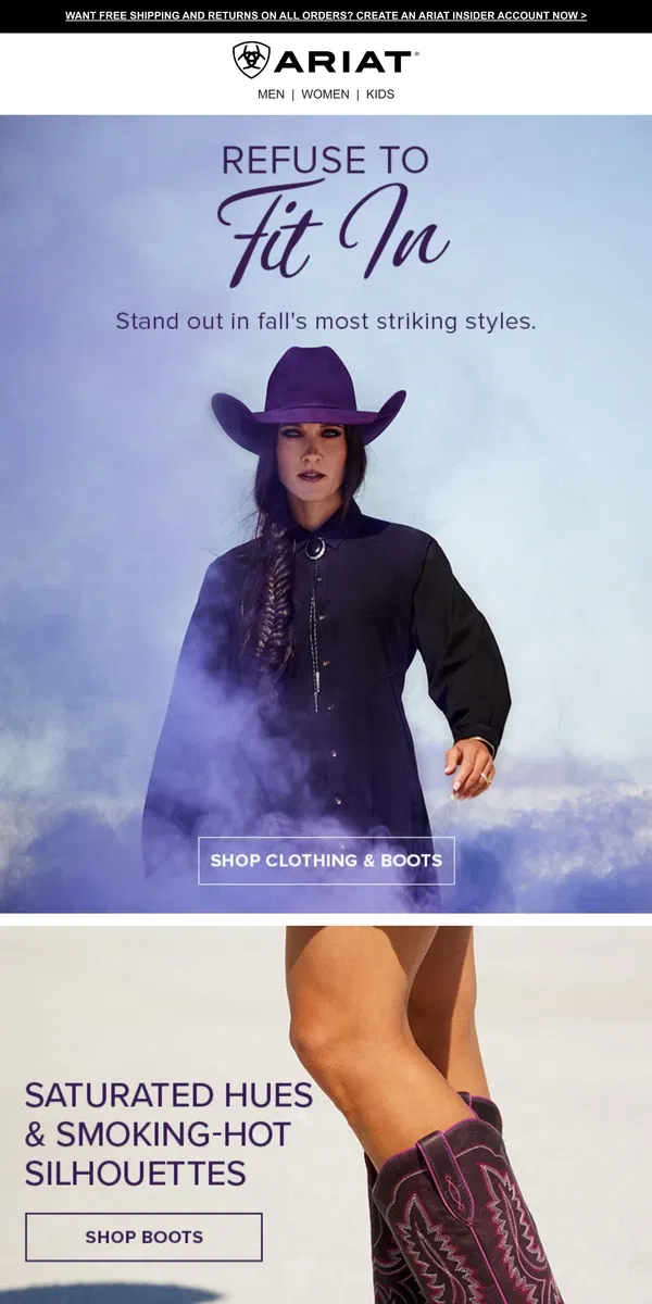 Email from Ariat. New Fall Dresses, Boots, and More