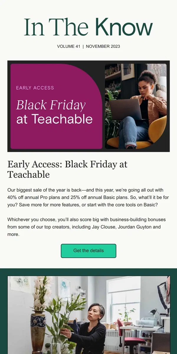 Email from Teachable. Your Black Friday early access invite is here! 🤑