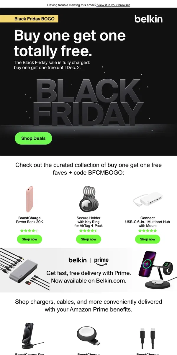 Email from Belkin. Black Friday 🖤 Buy one get one free