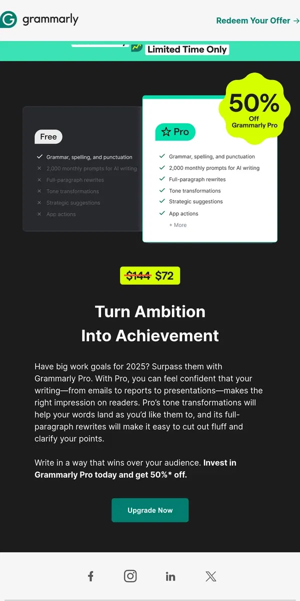 Email from Grammarly. Step into success—Black Friday 50% off ends soon ✍️