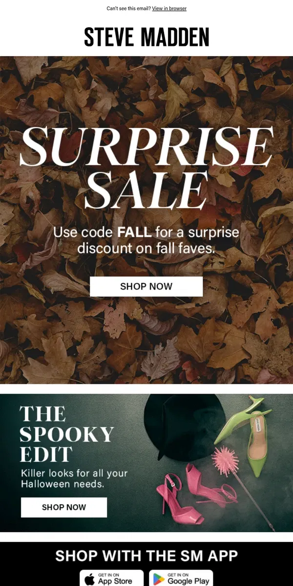 Email from Steve Madden. 48 HOURS ONLY: SURPRISE SALE