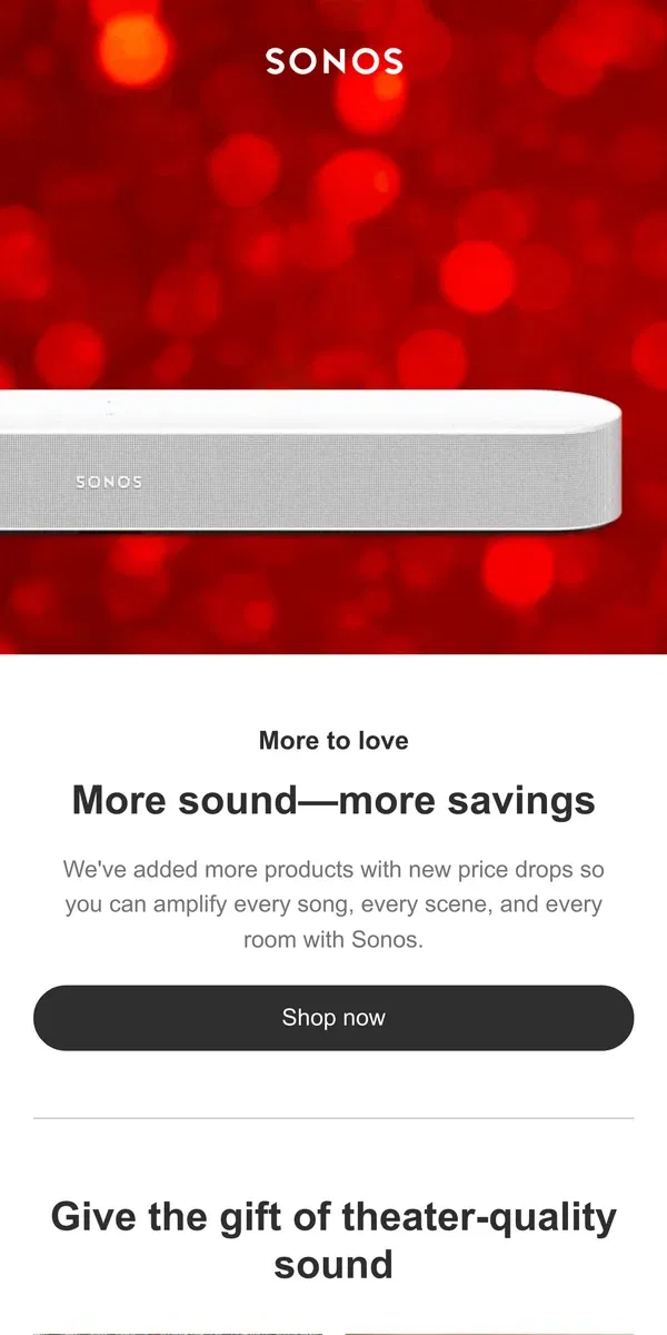 Email from Sonos. New deals on Sonos products you'll love