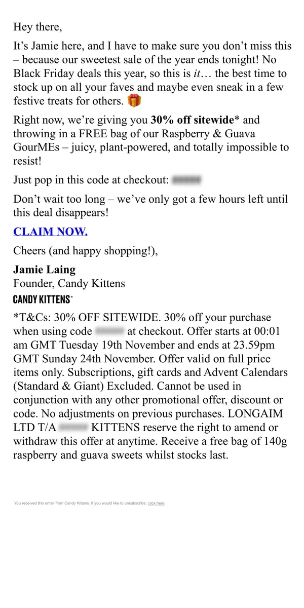 Email from Candy Kittens. Quick - our sale ends in 6 hours…