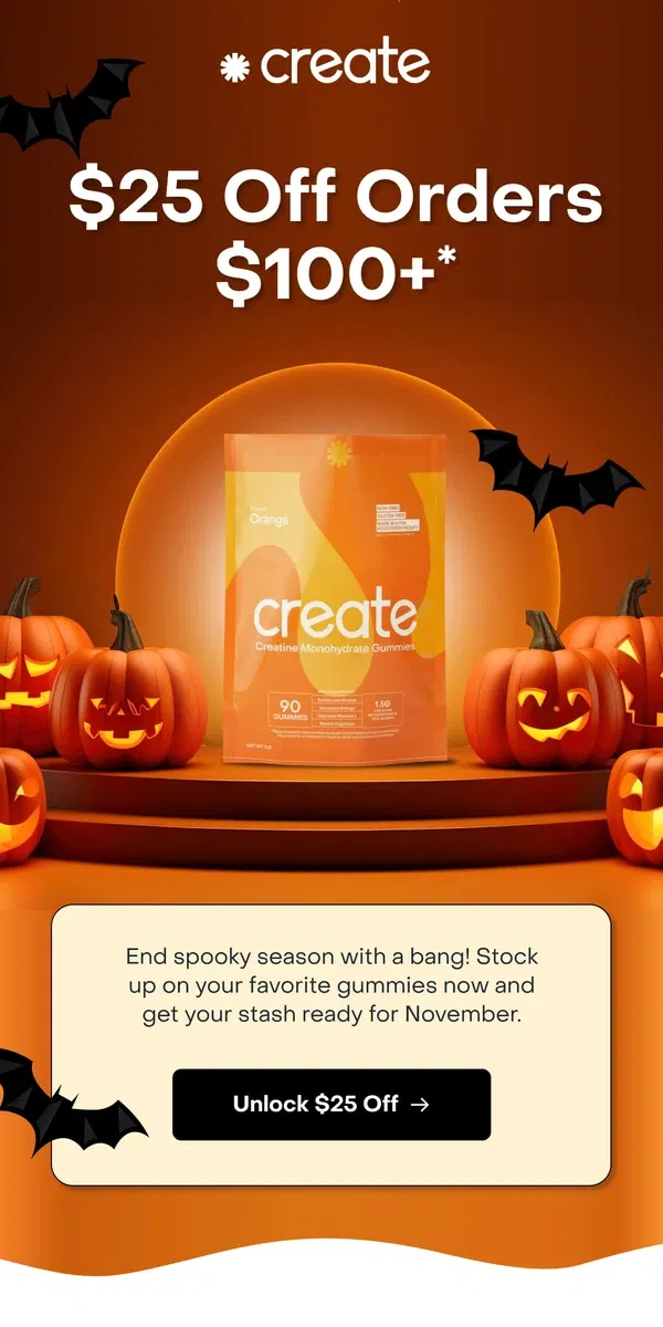 Email from Create Wellness. ONLY 1 DAY LEFT 🎃 Halloween Flash Sale