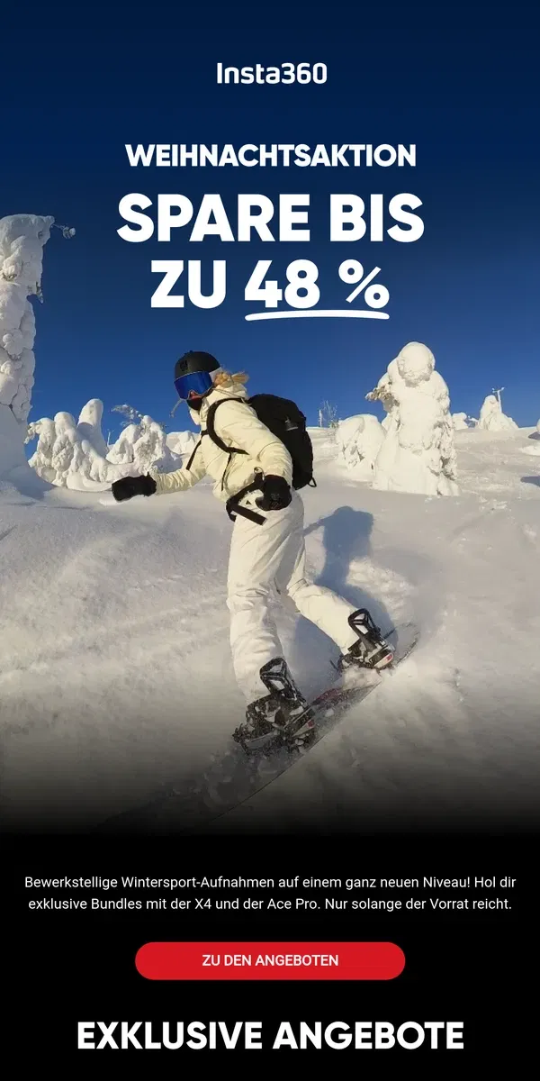 Email from Insta360. Wirbel den Pulverschnee so richtig auf – im Insta360-Style 🏂