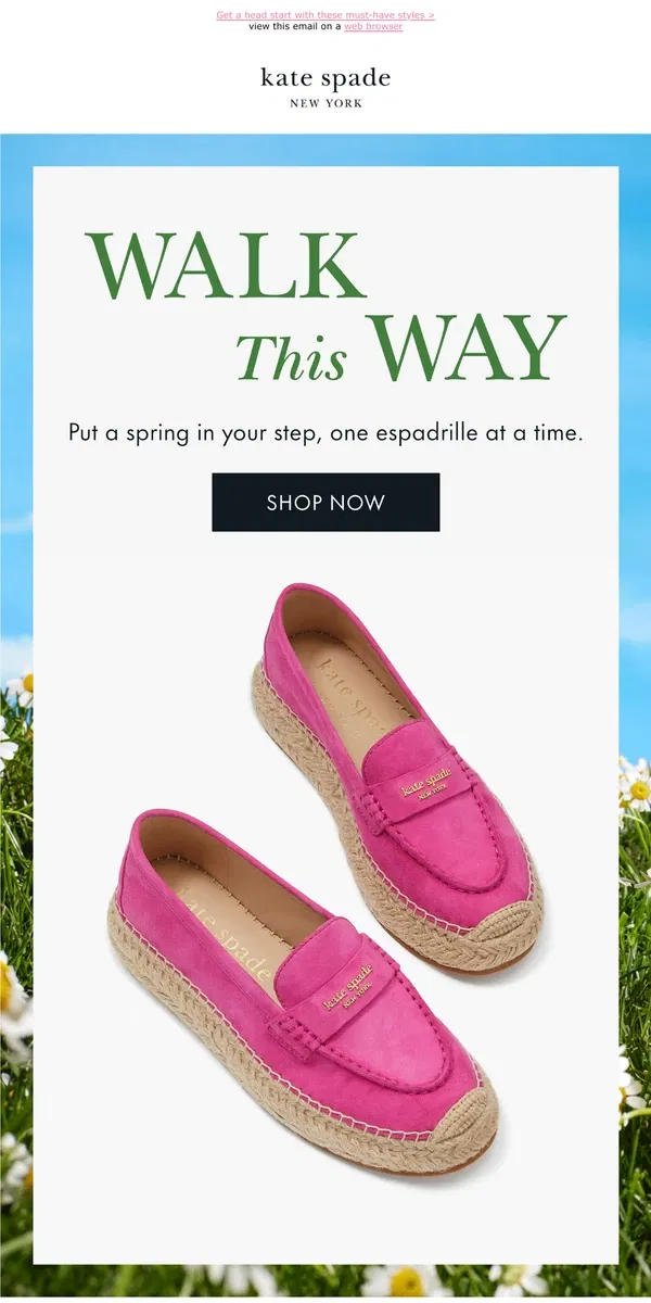 Email from Kate Spade. Espadrille season is coming