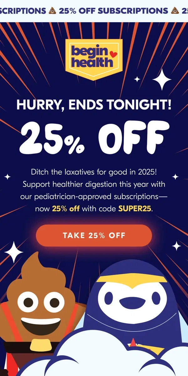 Email from Begin Health. 🚨 Ends at Midnight: 25% OFF