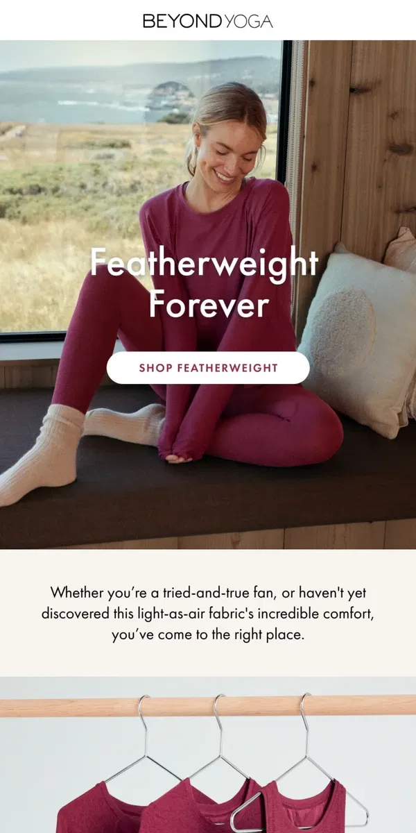 Email from Beyond Yoga. New Featherweight Faves!