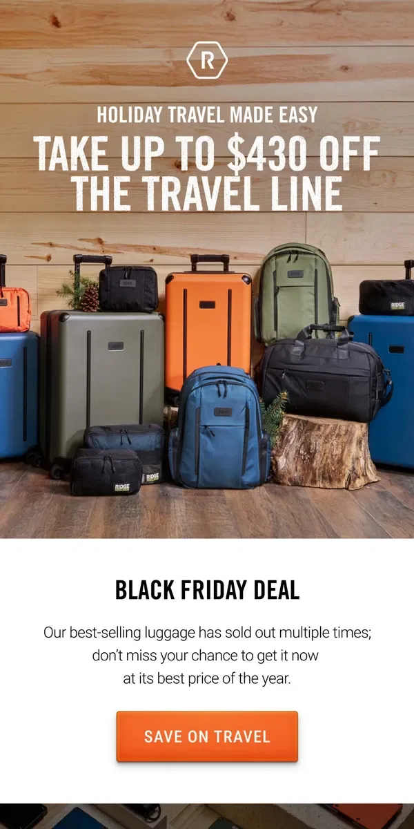 Email from The Ridge. Black Friday: Up to $430 OFF Travel