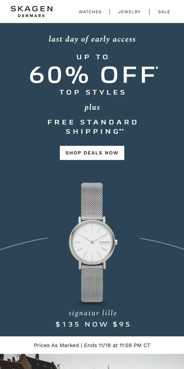 Email from Skagen. up to 60% off ends tonight