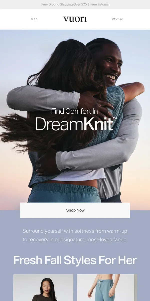 Email from Vuori. Find Comfort In DreamKnit™