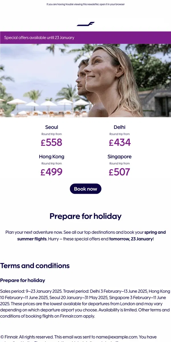 Email from Finnair. Special flight offers only until tomorrow