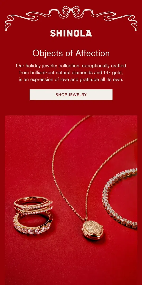 Email from Shinola Detroit. Gifts of diamond and gold