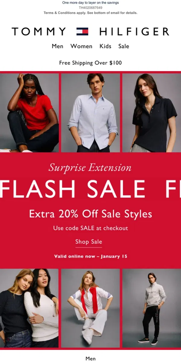 Email from Tommy Hilfiger. SURPRISE EXTENSION | EXTRA 20% OFF SALE STYLES