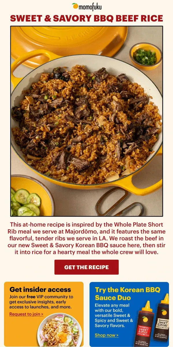 Email from Momofuku. NEW! Sweet & Savory BBQ Beef Rice