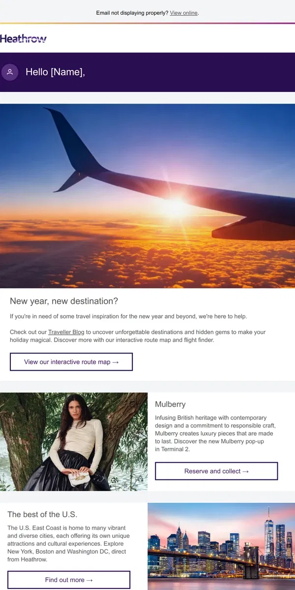 Email from Heathrow Airport. New year, new destination?