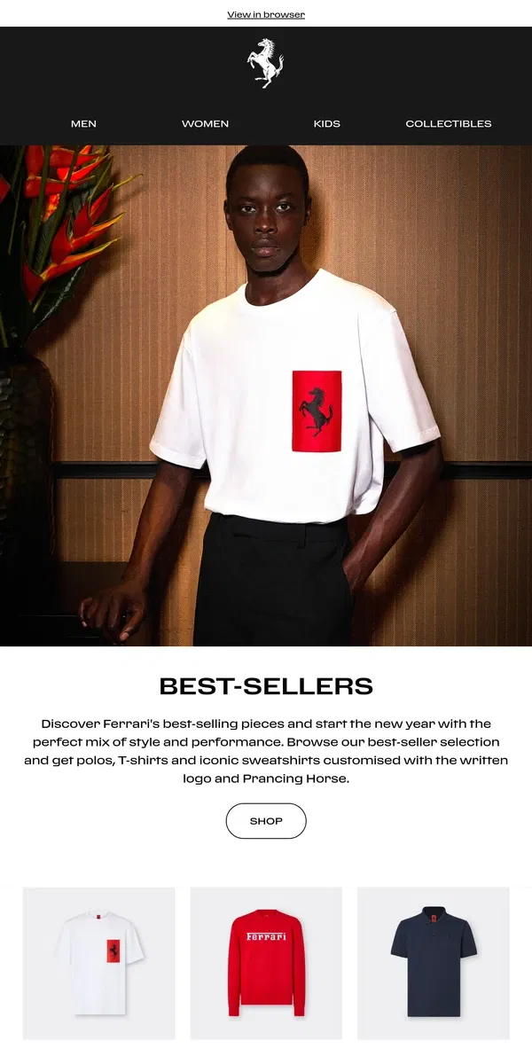 Email from Ferrari. Ferrari best-sellers: this year's most popular pieces