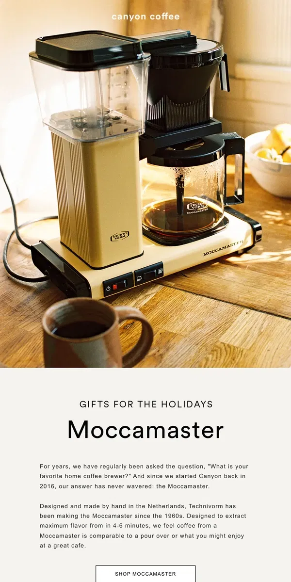 Email from Canyon Coffee. The Moccamaster