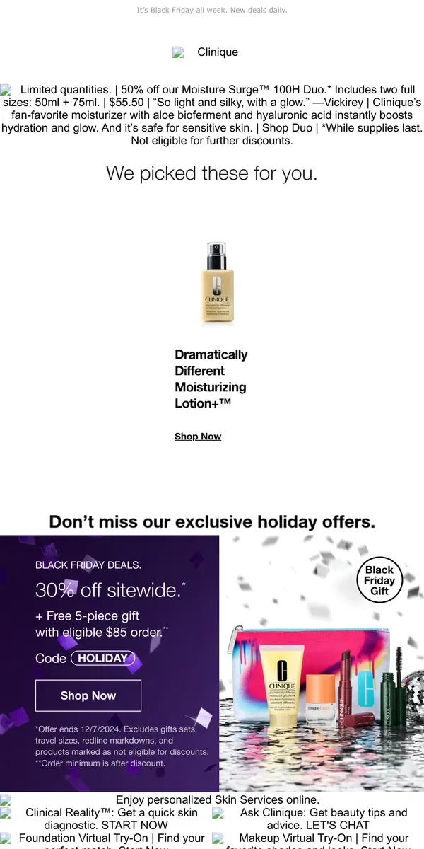 Email from Clinique. This offer is ✨GLOWING✨ 50% off this Moisture Surge duo. 