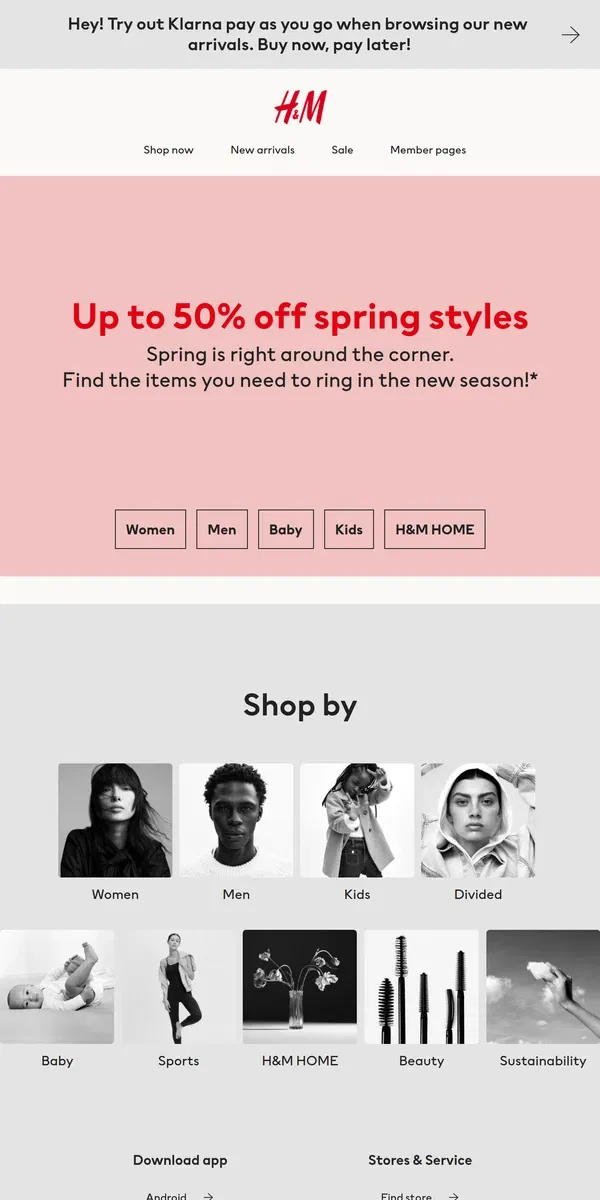 Email from H&M. This is big! Up to 50% off new spring styles