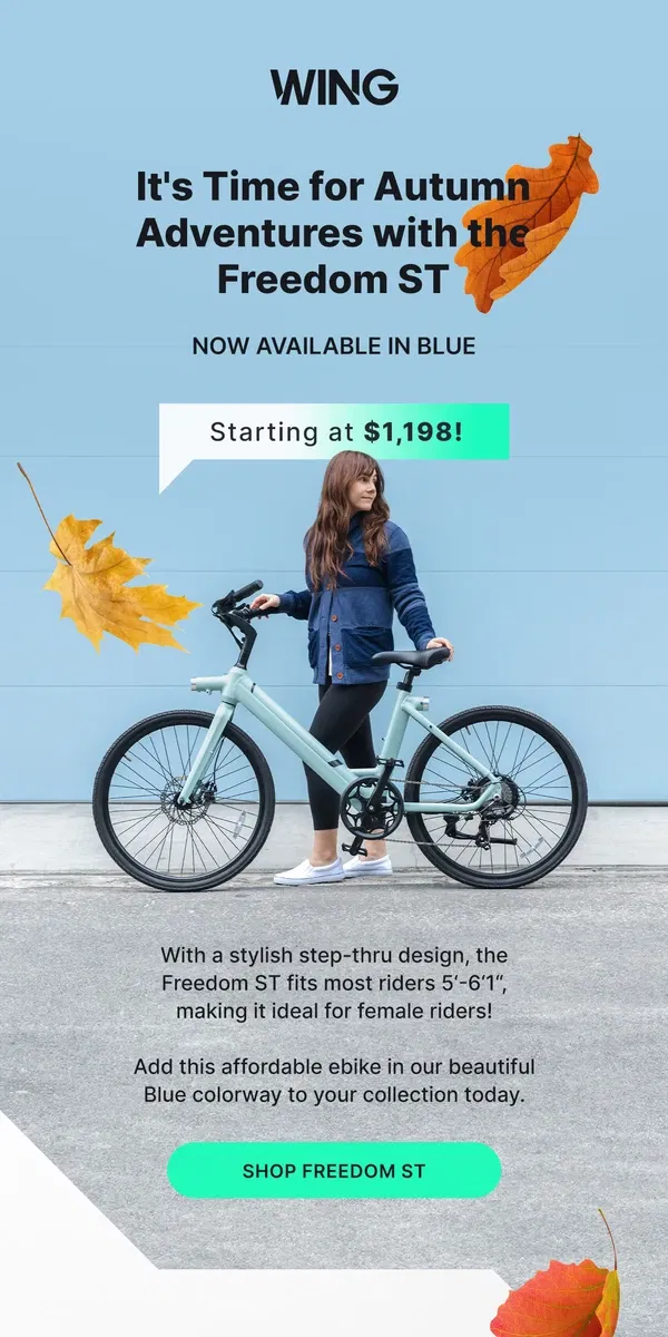 Email from Wing Bikes. The Ideal Bike for Female Riders!