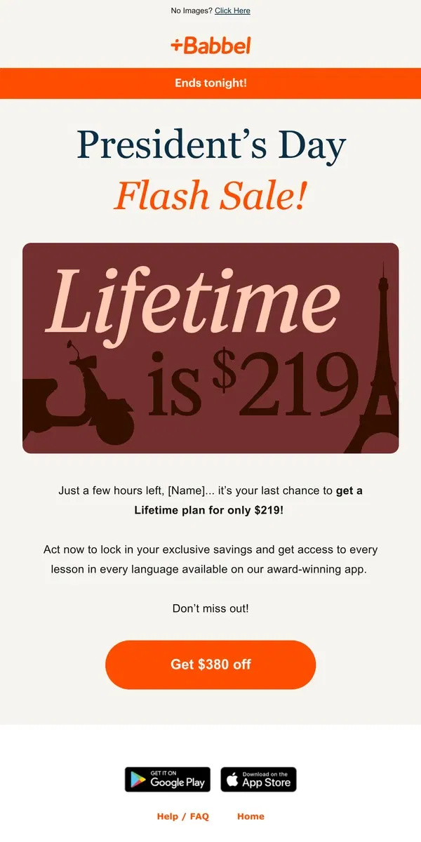 Email from Babbel. 👋 Goodbye, $219 Lifetime! 