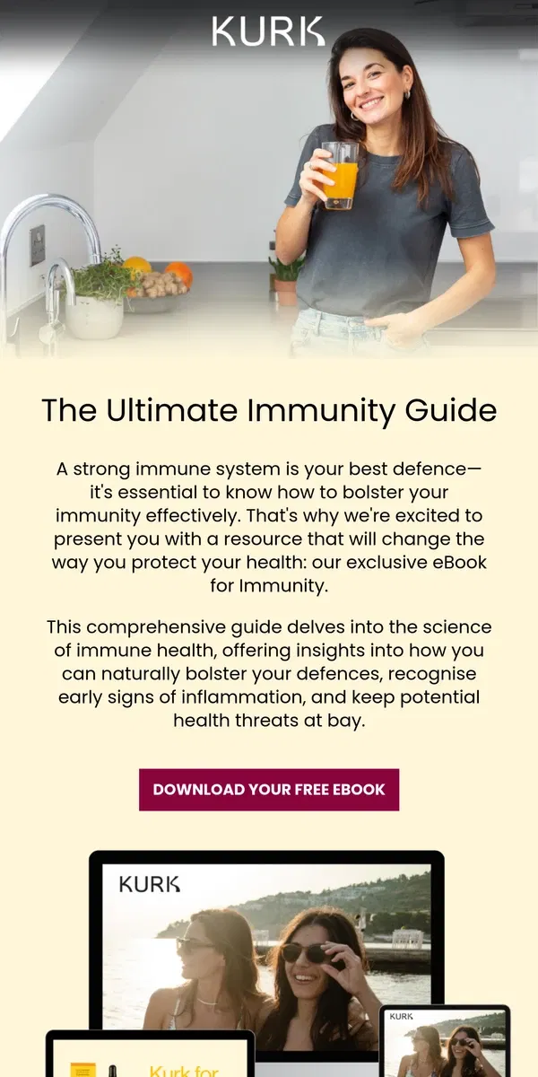 Email from Kurk life. Boost your Immune Defense Naturally