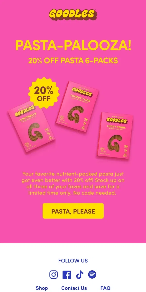 Email from Goodles. 20% OFF PASTA 🍝