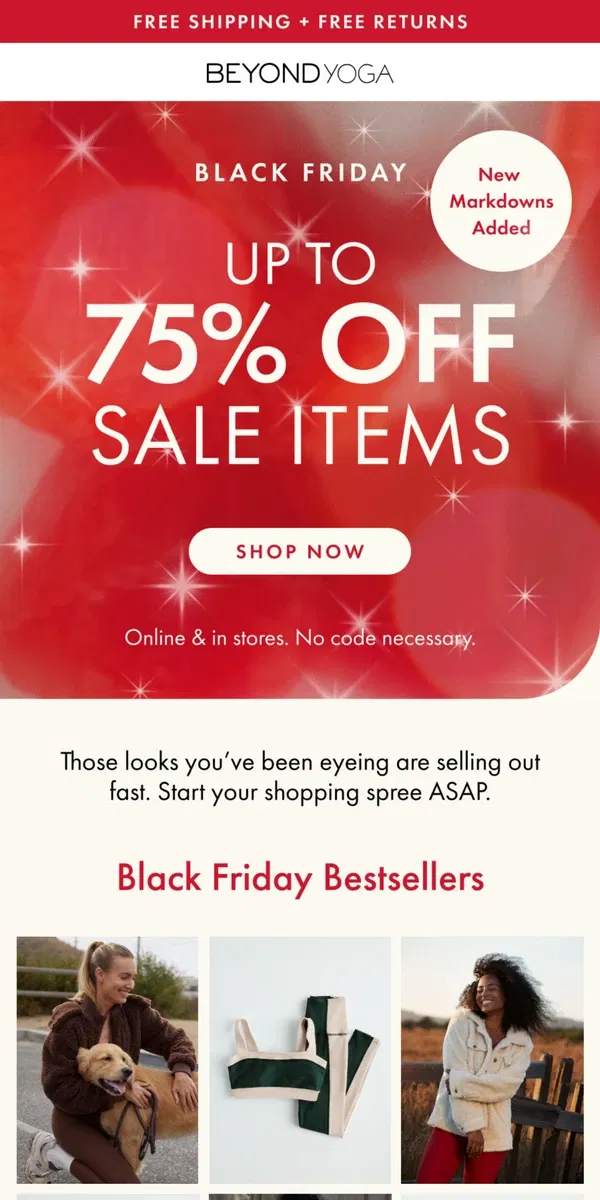 Email from Beyond Yoga. 25% Off BLACK FRIDAY