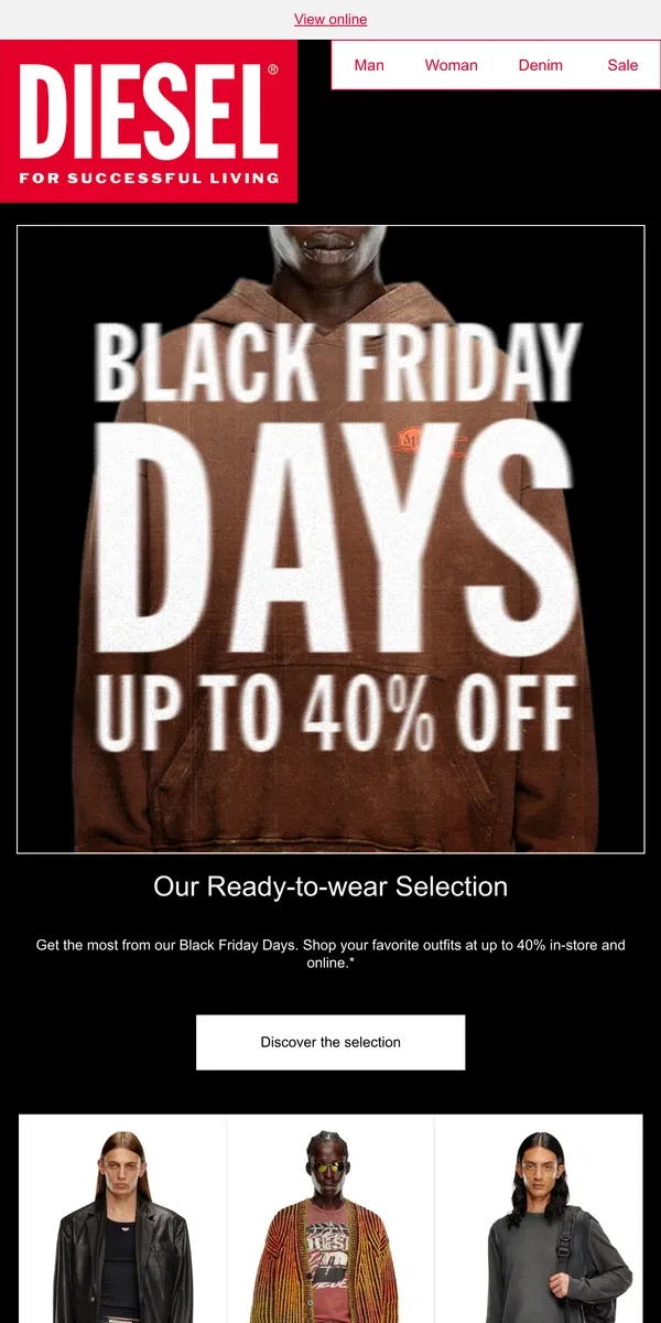 Email from Diesel. Black Friday Days | Up To 40% Off