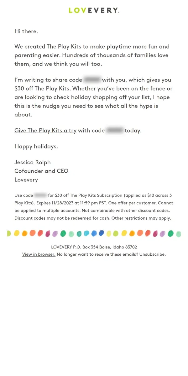 Email from Lovevery. I really want you to try The Play Kits