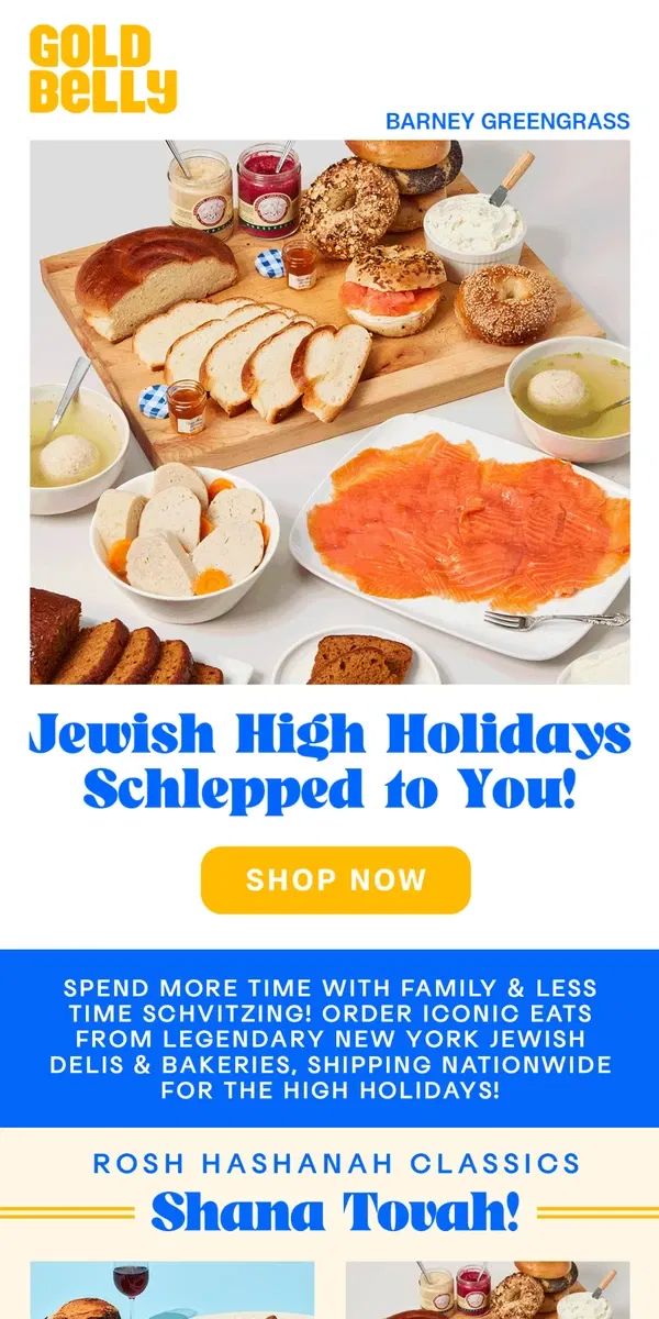 Email from Goldbelly. Jewish Holidays, Schlepped to You! 🥯