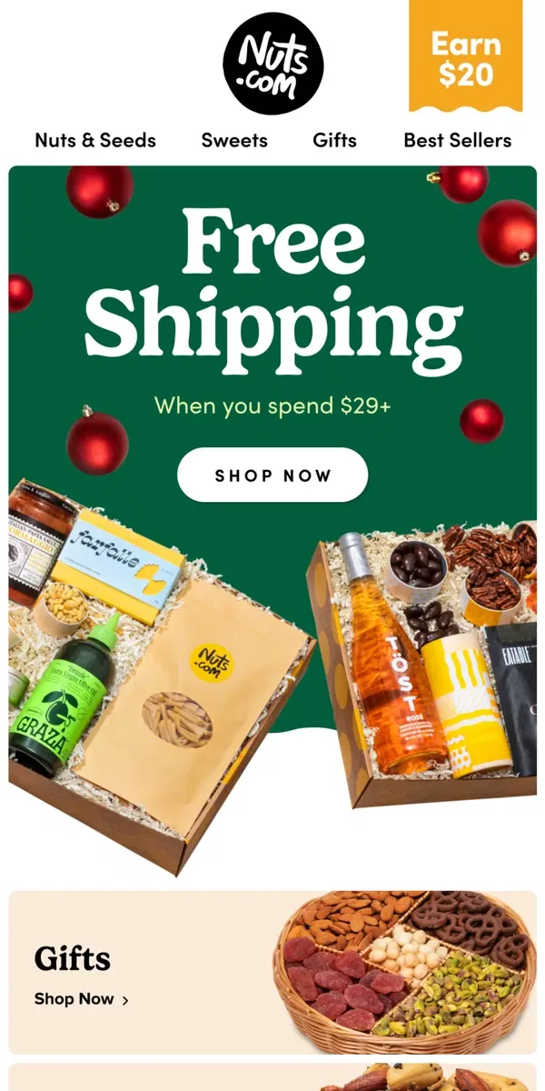 Email from Nuts.com. Last Hours of our Free Shipping event!