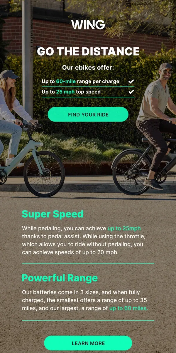Email from Wing Bikes. How Far Can You Go?