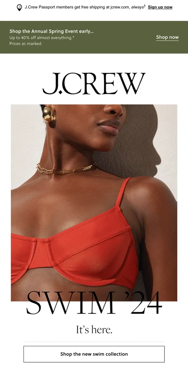 Email from J.Crew. Introducing SWIM '24