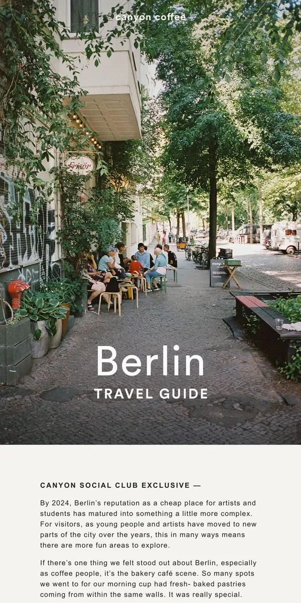 Email from Canyon Coffee. New Travel Guide: Berlin