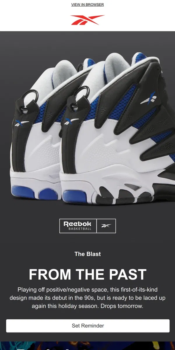 Email from Reebok. The Blast returns tomorrow