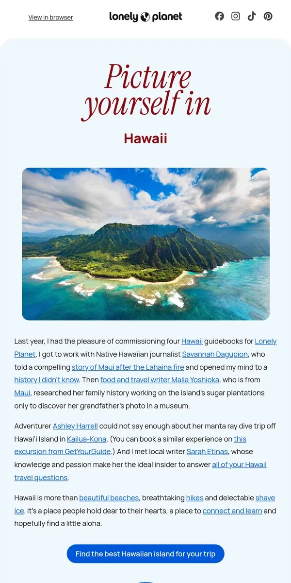 Email from Lonely Planet. Sea you in Hawaii 🌺