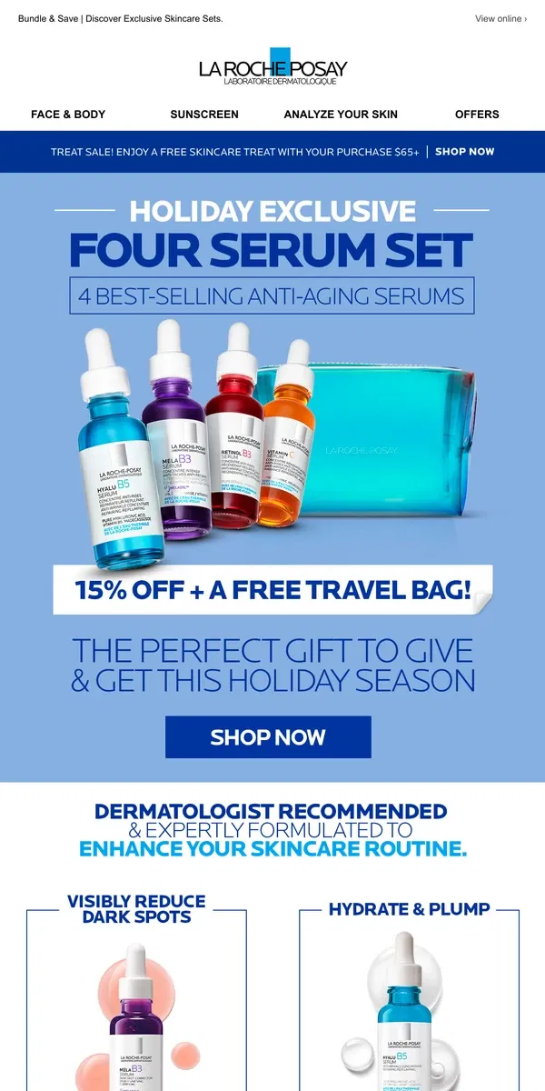 Email from La Roche-Posay. Want samples & a travel pouch? It's our treat.