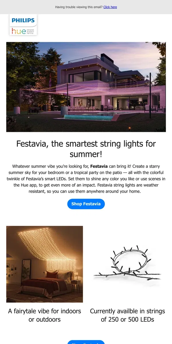 Email from Philips Hue. 🌠 Two must-haves to make your summer sparkle