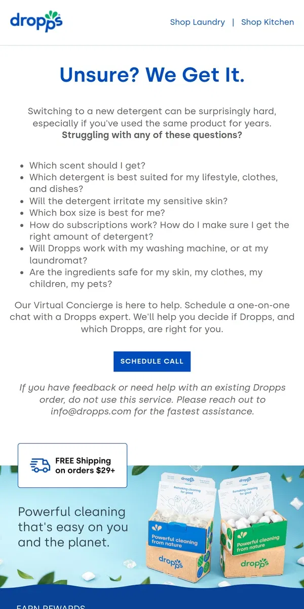 Email from Dropps. Need help? Video call with Dropps Expert