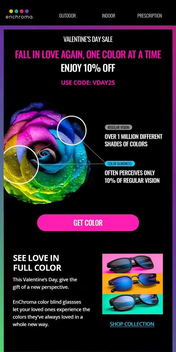 Email from EnChroma. Rediscover Color This Valentine’s Day 💖