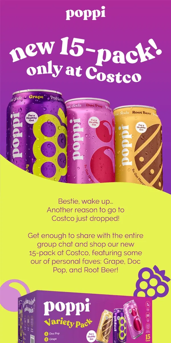 Email from poppi. New 15-pack at Costco 😮🥤👀