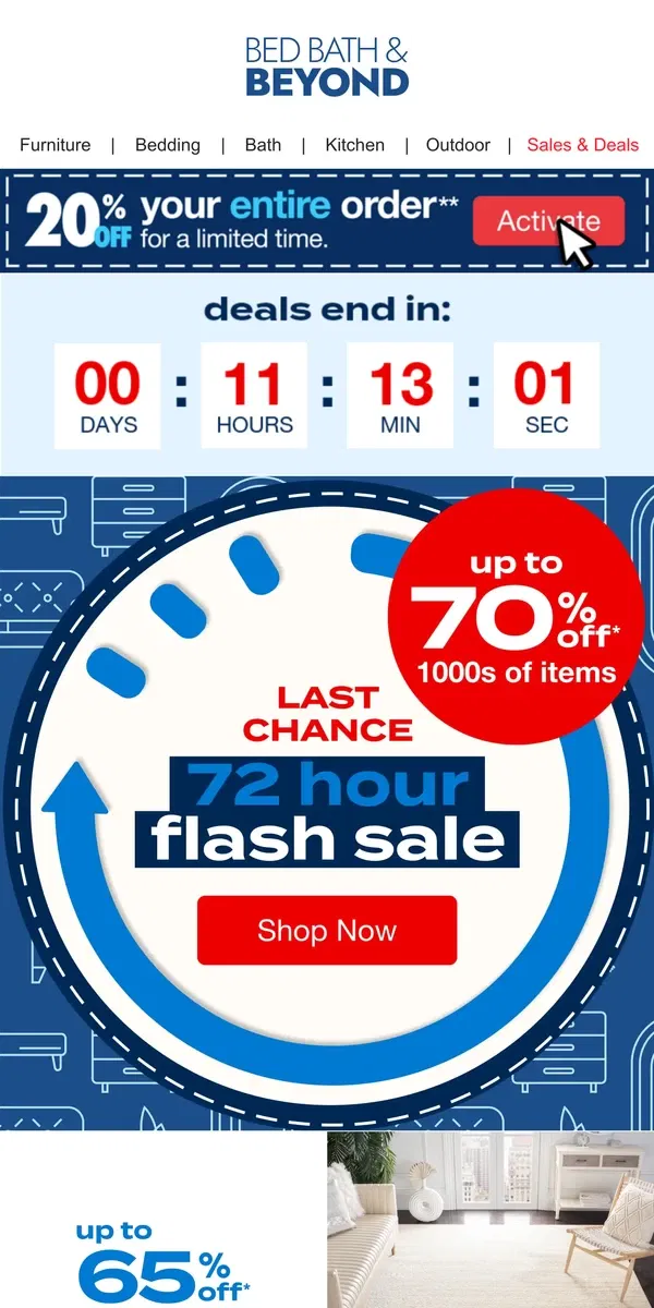 Email from Bed Bath & Beyond. 🚨⏳🚨 Only HOURS Remain for 70% Off 1000s of Items 🚨⏳🚨