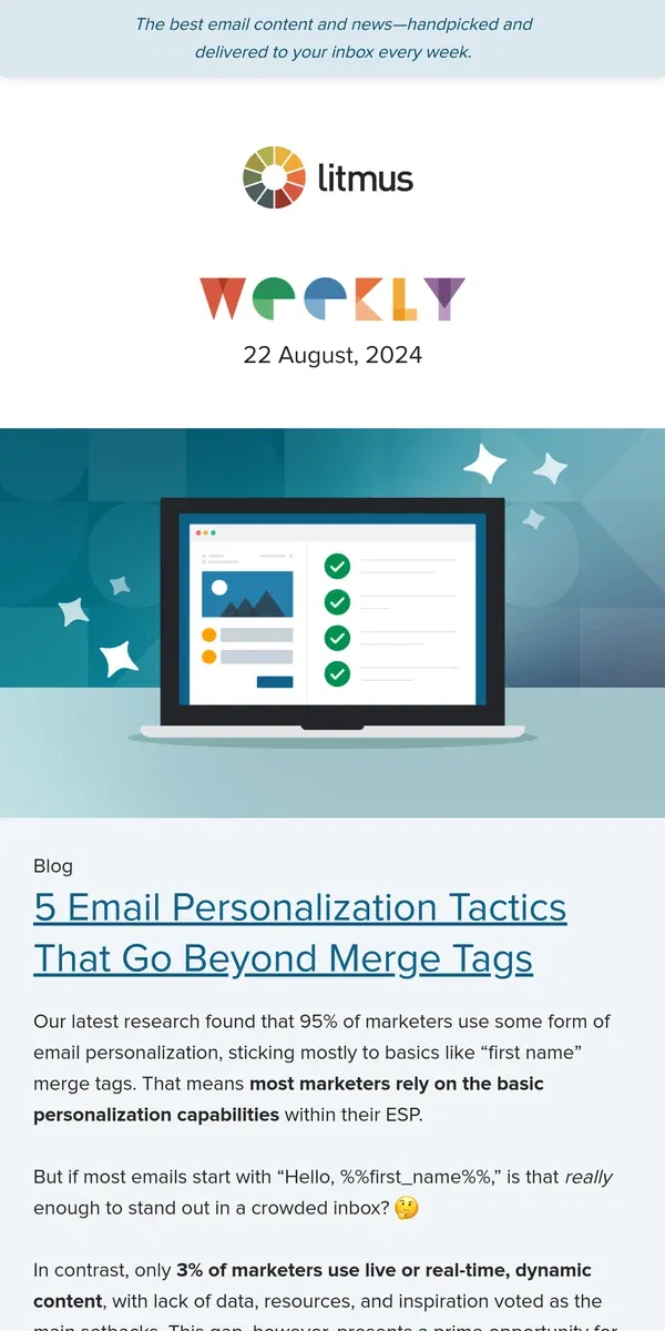 Email from Litmus. Overcoming email personalization hurdles, holiday marketing tactics for a successful Q4, and more